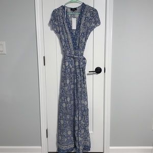 Aakaa Blue Floral Wrap Maxi Dress. Never worn. Size Small.